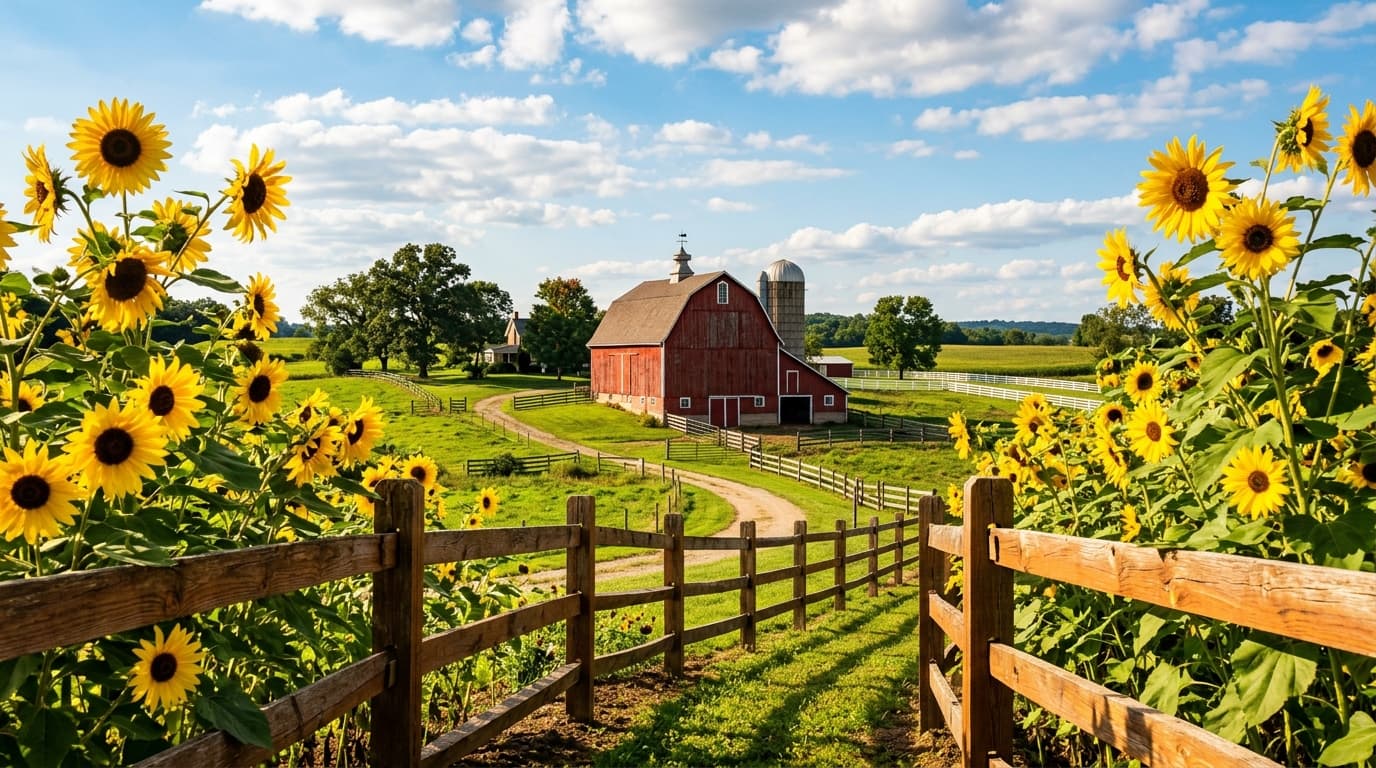 Farmer's Cafe Country Barn & Sunflowers